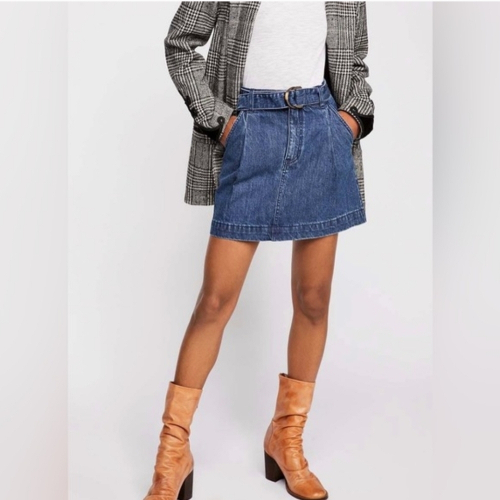 Free People Jade Belted Denim Mini Skirt Blue Size 27